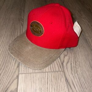 Coca Cola Red Cap with Tan Suede Brim and Gold Logo